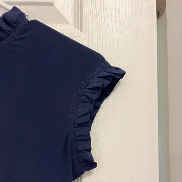 Navy Blue *Mock Neck* Mini Dress w/ Ruffles | XS | Simple & Sophisticated | NWOT - Picture 7 of 11